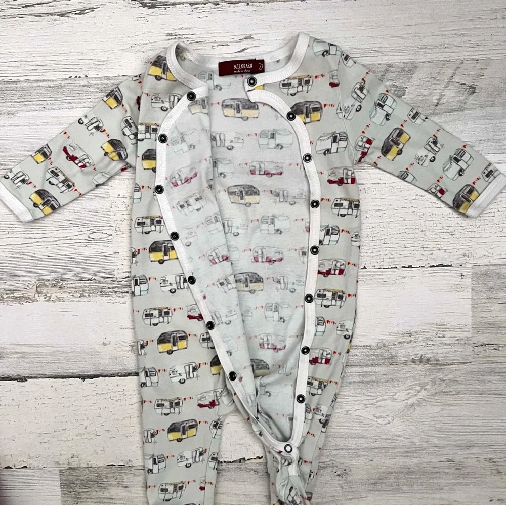 Milkbarn One Piece Pajamas 0-3M Organic Cotton Camper Trailer Footed
